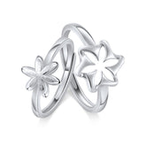 Hollow Flower Silver Couple Ring for Women